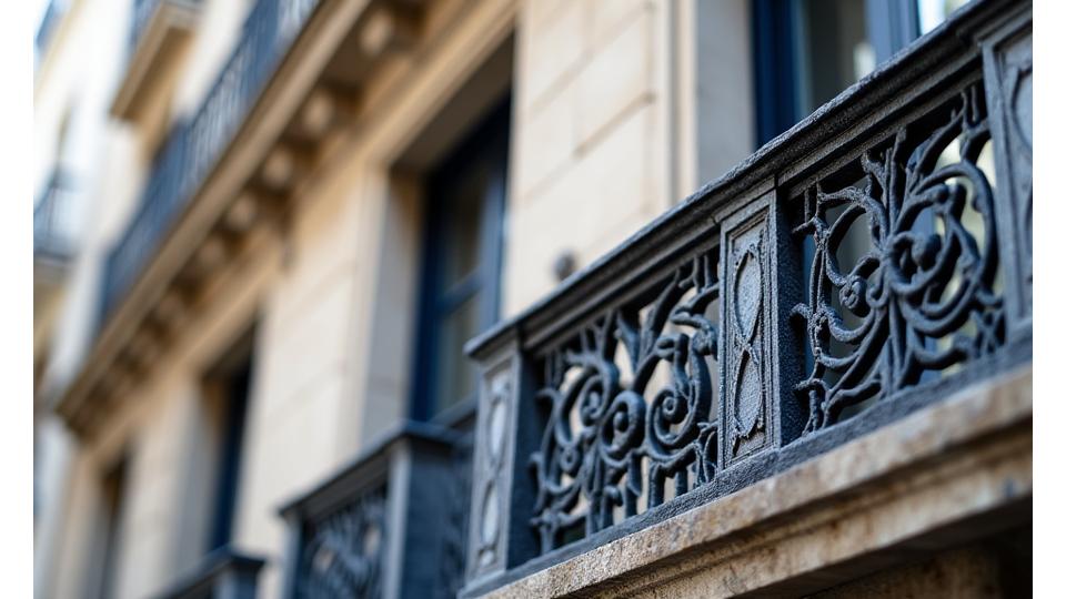 Détail architectural élégant d'un bâtiment haussmannien