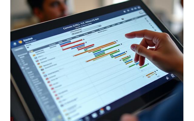 Diagramme de Gantt avec des barres de progression montrant une planification optimisée des travaux de construction ou de rénovation à Paris.