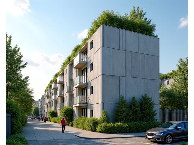 Façade d'immeuble parisien rénovée avec isolation extérieure et toiture végétalisée.