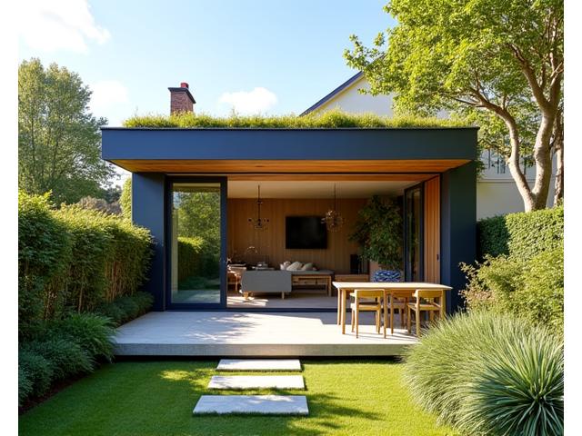 Maison après extension ajoutant une grande verrière moderne, jardin intégré, lumineux