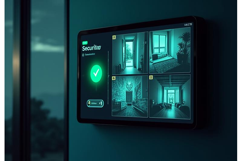 Interface de surveillance de sécurité maison connectée affichant plusieurs flux de caméras