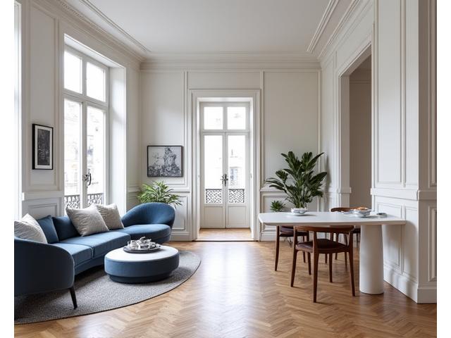 Rénovation d'un appartement Haussmannien typique transformant des petites pièces en grand espace ouvert lumineux avec une poutre métallique apparente, symbolisant l'expertise en structures.