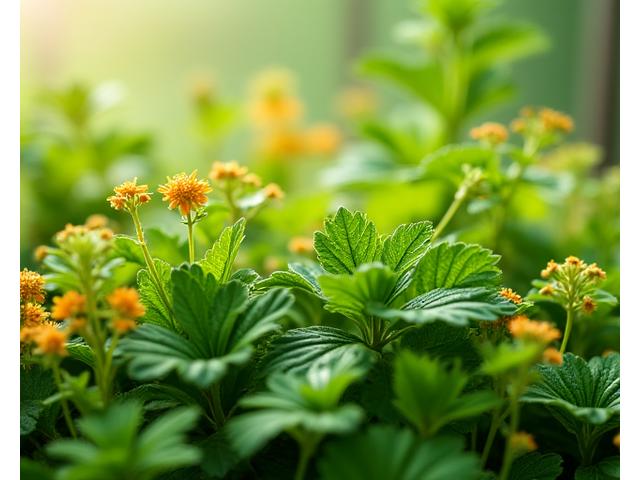 Gros plan sur une variété de plantes vertes luxuriantes et de fleurs colorées adaptées à un jardin urbain, avec des étiquettes botaniques.