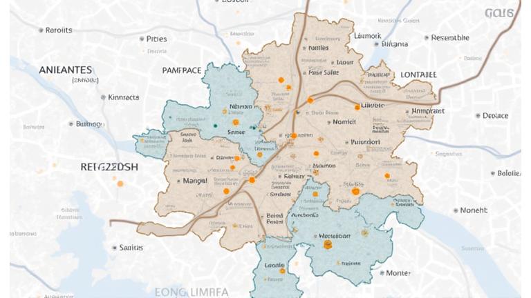 Carte interactive stylisée de Paris montrant différentes zones réglementaires colorées (PLU, zones protégées, etc.) avec des icônes pour les restrictions et opportunités.