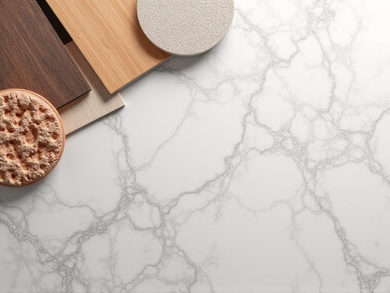 Échantillons de matériaux de construction naturels et durables comme le bois, la pierre et la terre cuite.