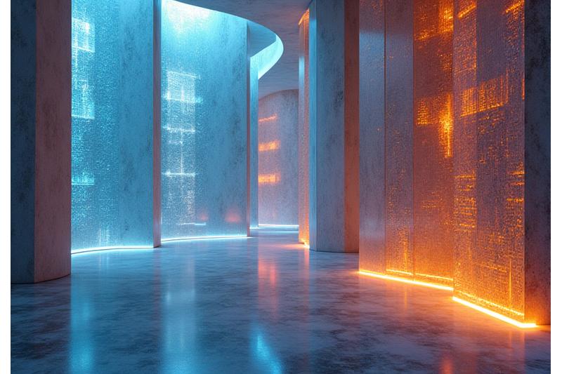Matériaux composites et intelligents aux textures futuristes, symbolisant l'innovation en construction chez Pulsaralythron77.